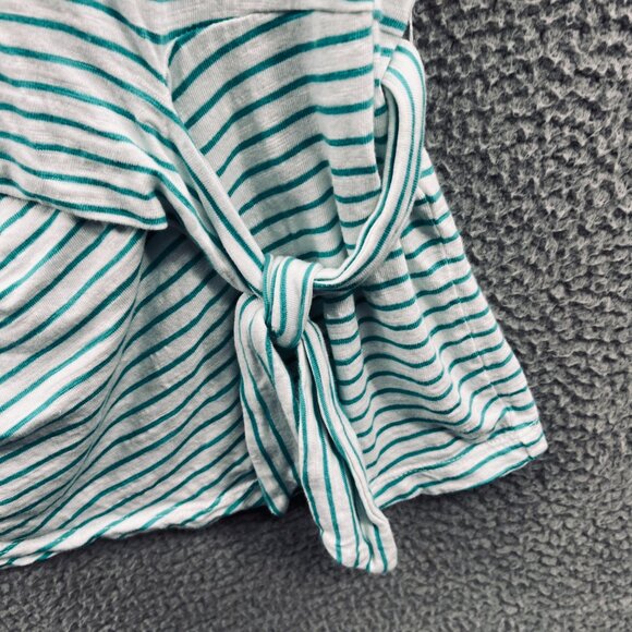 Chicos Womens Top 2 Large Green White Striped Tie Front Short Sleeve Casual - Picture 3 of 10
